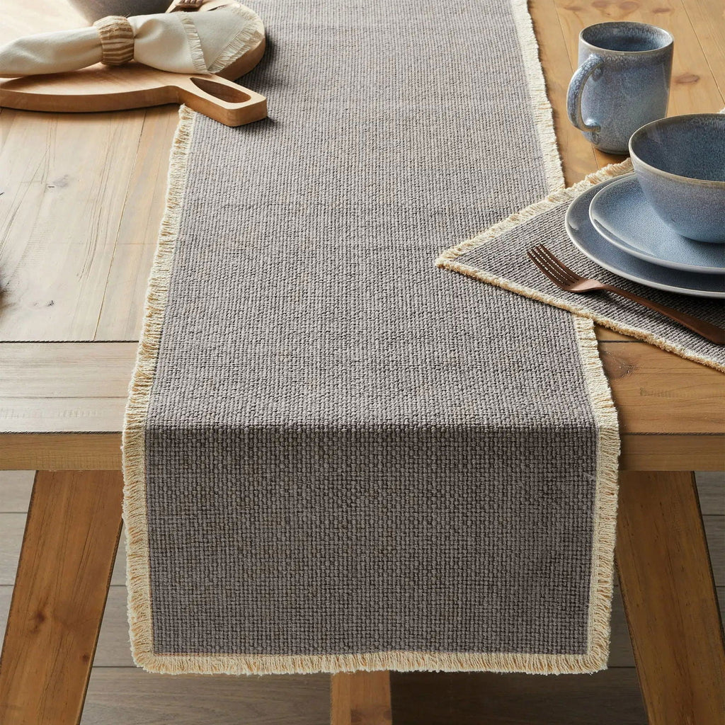 Fringe Cotton-Rich 14" x 90" Table Runner, Grey Default Title