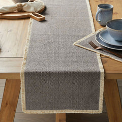 Fringe Cotton-Rich 14" x 90" Table Runner, Grey Default Title