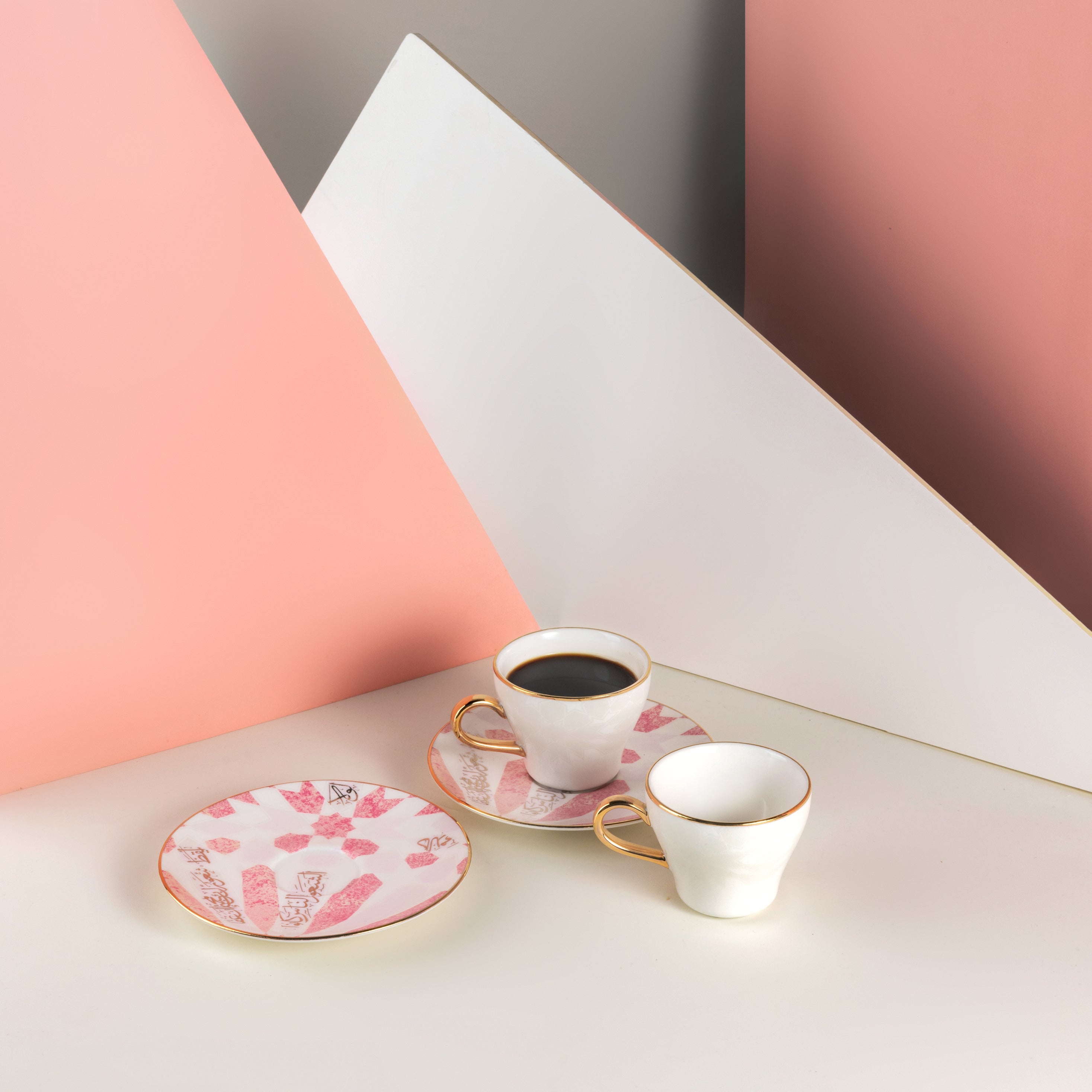 Amal - Espresso /Turkish Coffee Cups, (4-Pc) - Pink & Gold Main image