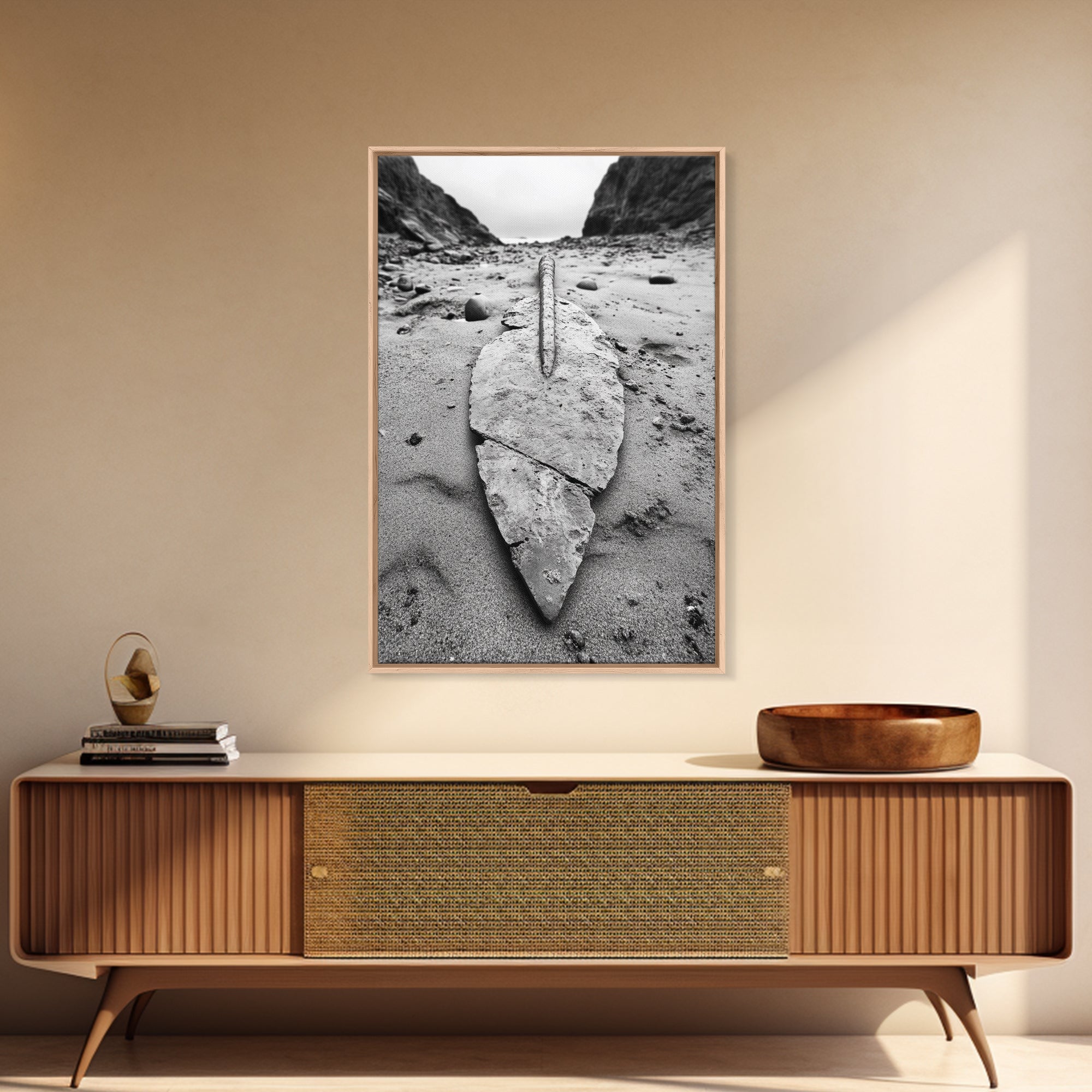 Fossil Rock Shore, Beach Minimalism, Sand Texture Art, Canvas Print, Coastal Wall Art, Natural History Decor, Abstract Earthy Art