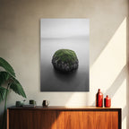 Moss Rock Minimal, Green Accent Art, Coastal Zen Decor, Framed Canvas Print, Modern Neutral Room, Nature Wall Aesthetic