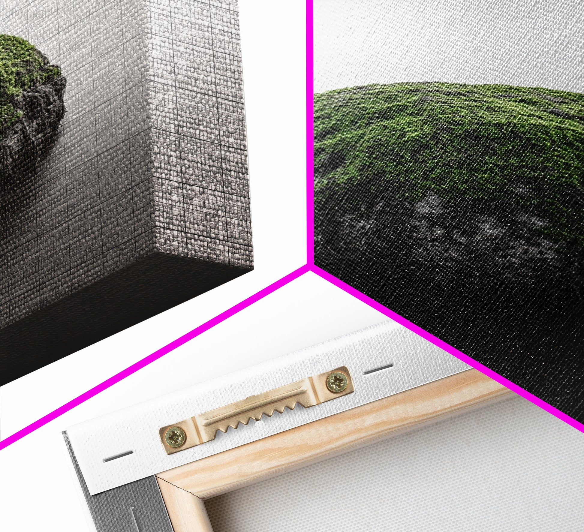 Moss Rock Minimal, Green Accent Art, Coastal Zen Decor, Framed Canvas Print, Modern Neutral Room, Nature Wall Aesthetic