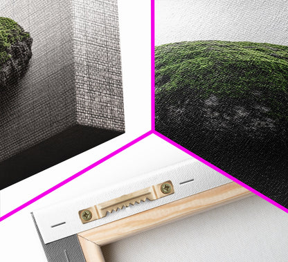 Moss Rock Minimal, Green Accent Art, Coastal Zen Decor, Framed Canvas Print, Modern Neutral Room, Nature Wall Aesthetic