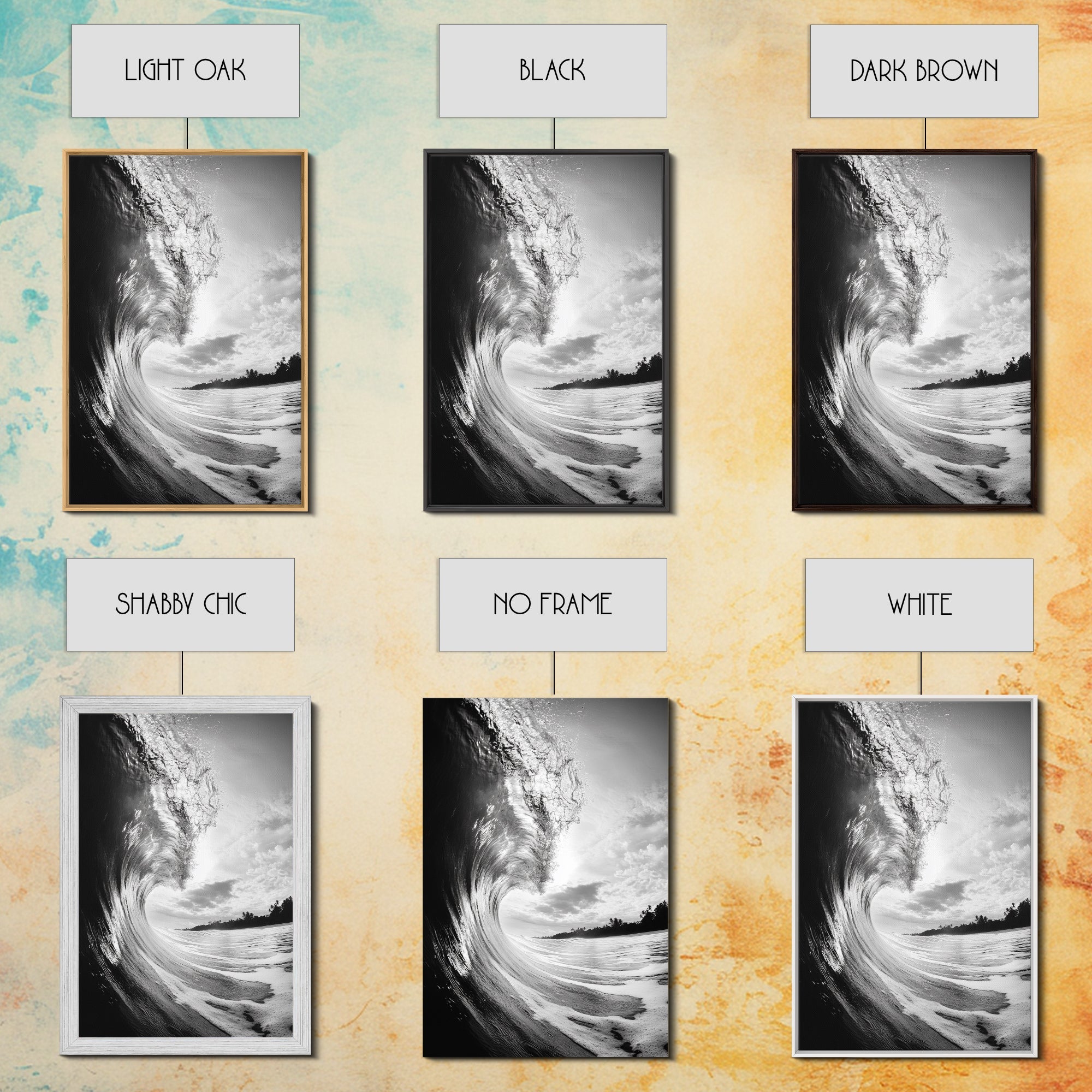 Ocean Wave Curl, Sea Barrel Art, Surf Power Print, Framed Canvas Print, Bathroom Wall Art, Modern Beach Decor, Black White Seascape