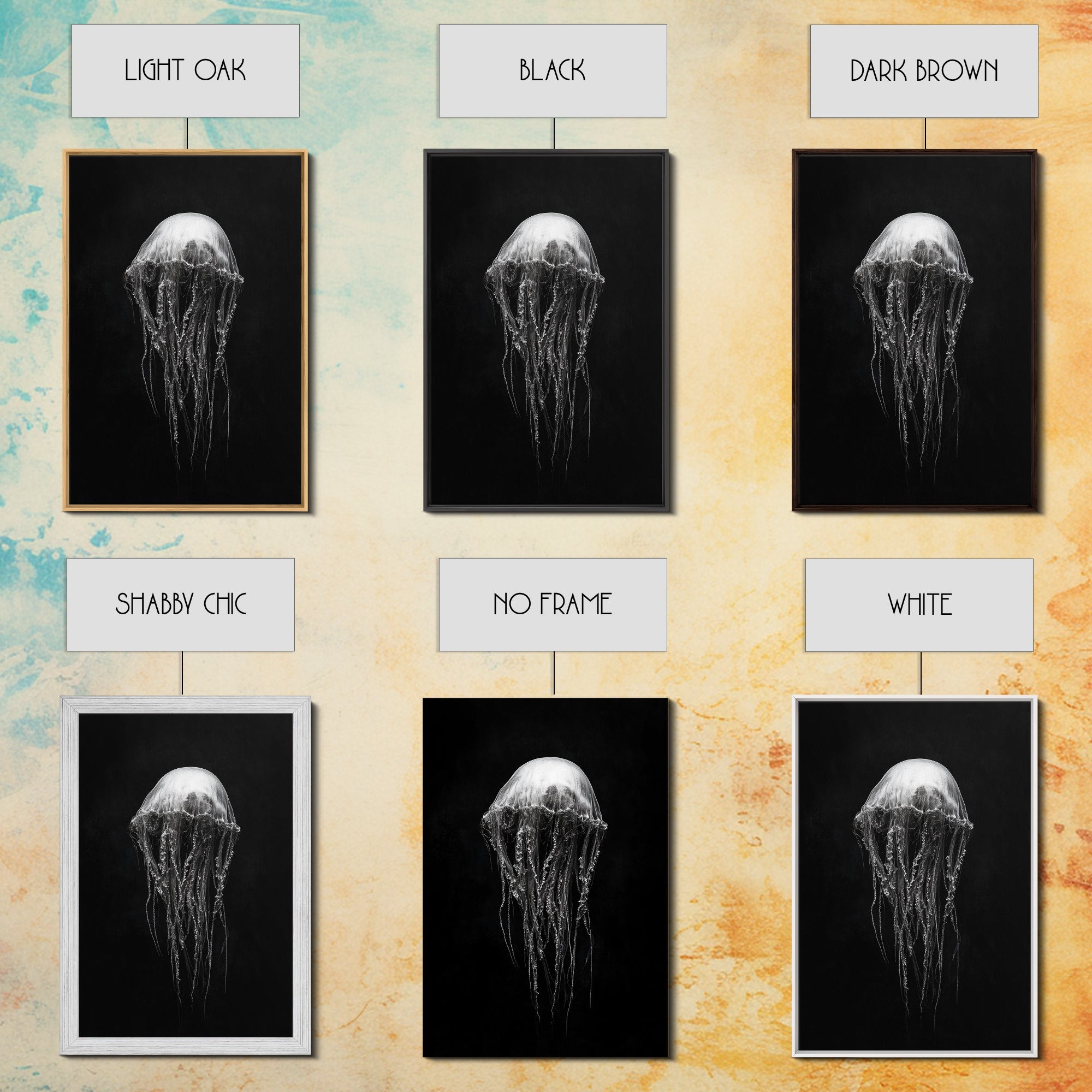 Elegant Jellyfish Art, Ocean Wildlife, Monochrome Marine, Framed Canvas Print, Bathroom Decor, Nautical Wall Art, Minimalist Sea Life