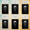Elegant Jellyfish Art, Ocean Wildlife, Monochrome Marine, Framed Canvas Print, Bathroom Decor, Nautical Wall Art, Minimalist Sea Life