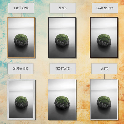 Moss Rock Minimal, Green Accent Art, Coastal Zen Decor, Framed Canvas Print, Modern Neutral Room, Nature Wall Aesthetic