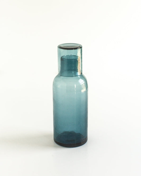 Handblown Hammered Glass Carafe Blue