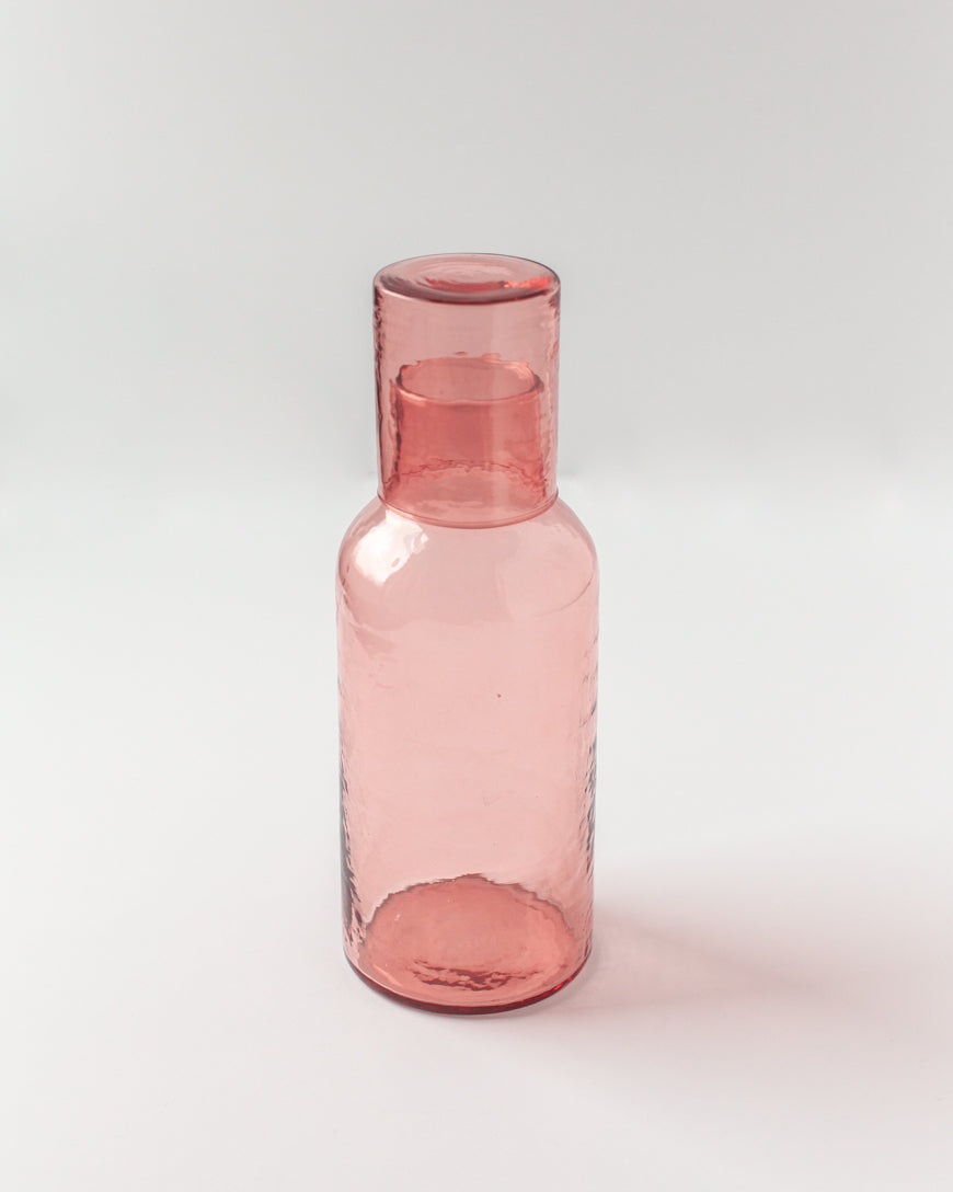Handblown Hammered Glass Carafe Blush