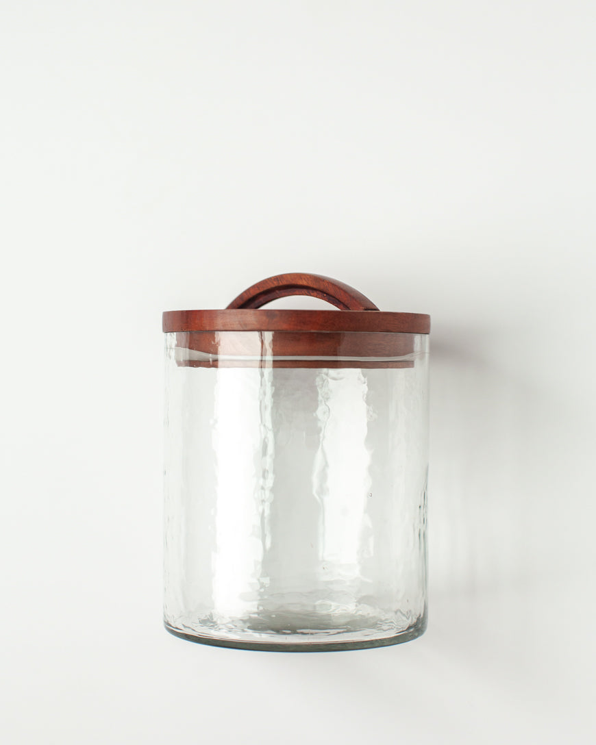 Hammered Glass Canisters with Wood Lid