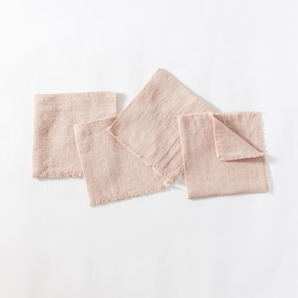 Stone Washed Linen Cocktail Napkin Blush Set of 4