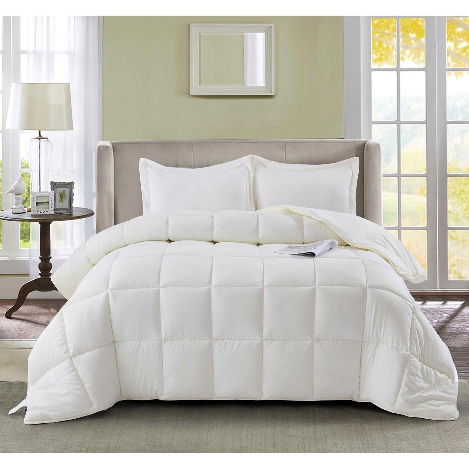 Queen Size Off White 3 Piece Microfiber Reversible Comforter Set Main image