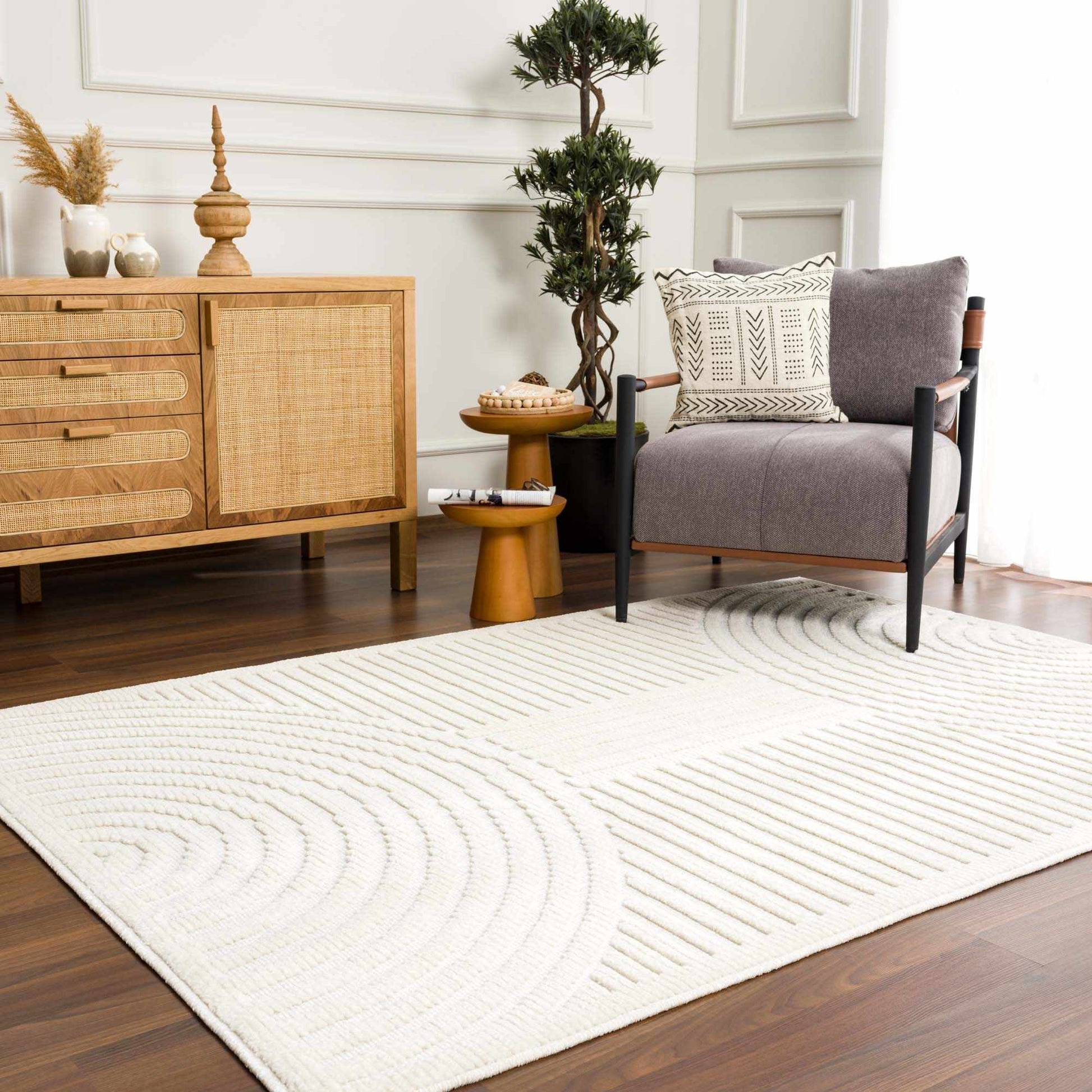 Deron White Washable Area Rug 5' x 7'2" Rectangle