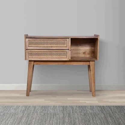 Mango Wood and Rattan Console Table with Drawers