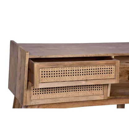 Mango Wood and Rattan Console Table with Drawers