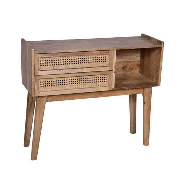Mango Wood and Rattan Console Table with Drawers