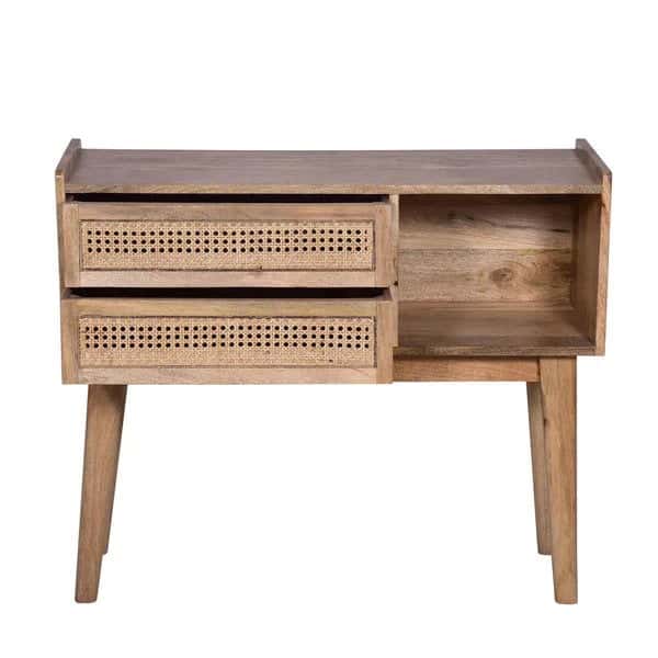 Mango Wood and Rattan Console Table with Drawers