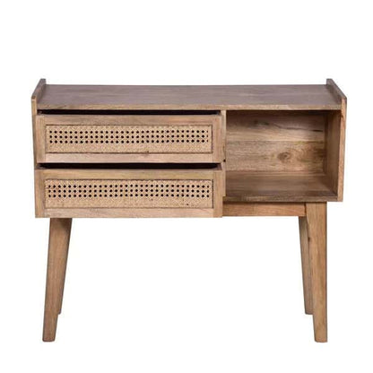 Mango Wood and Rattan Console Table with Drawers