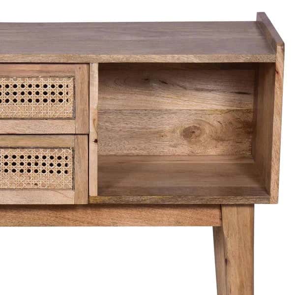 Mango Wood and Rattan Console Table with Drawers