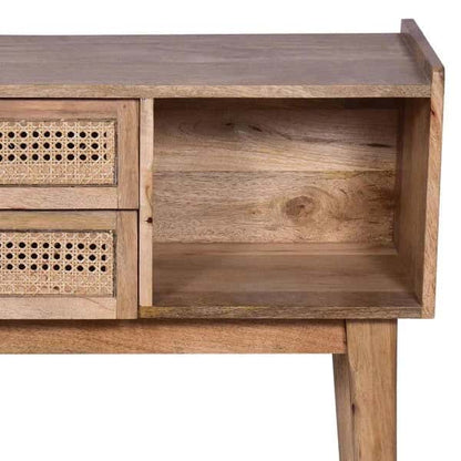 Mango Wood and Rattan Console Table with Drawers
