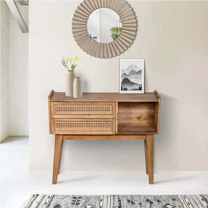 Mango Wood and Rattan Console Table with Drawers Default Title