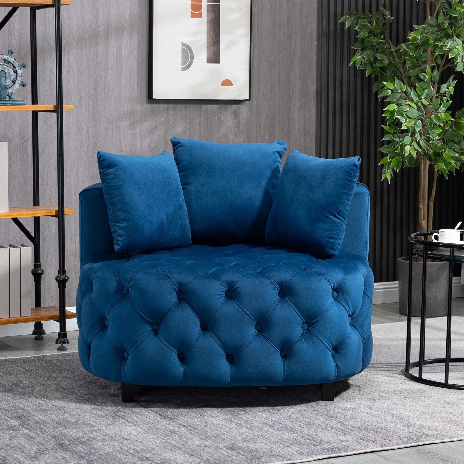 Matthias Plush Velvet Barrel Chair with Solid Wood Legs - Available in 3 Colors Blue