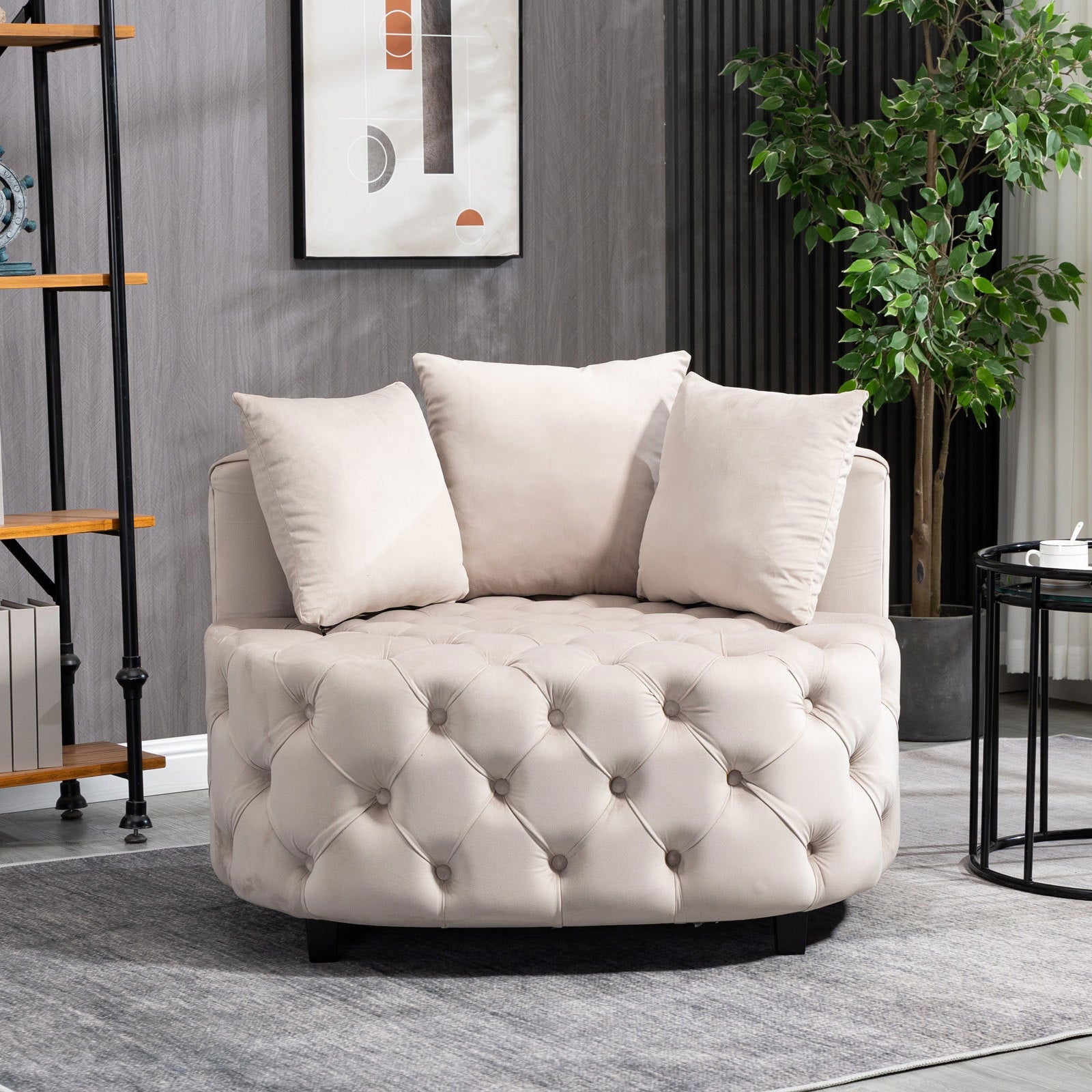 Matthias Plush Velvet Barrel Chair with Solid Wood Legs - Available in 3 Colors