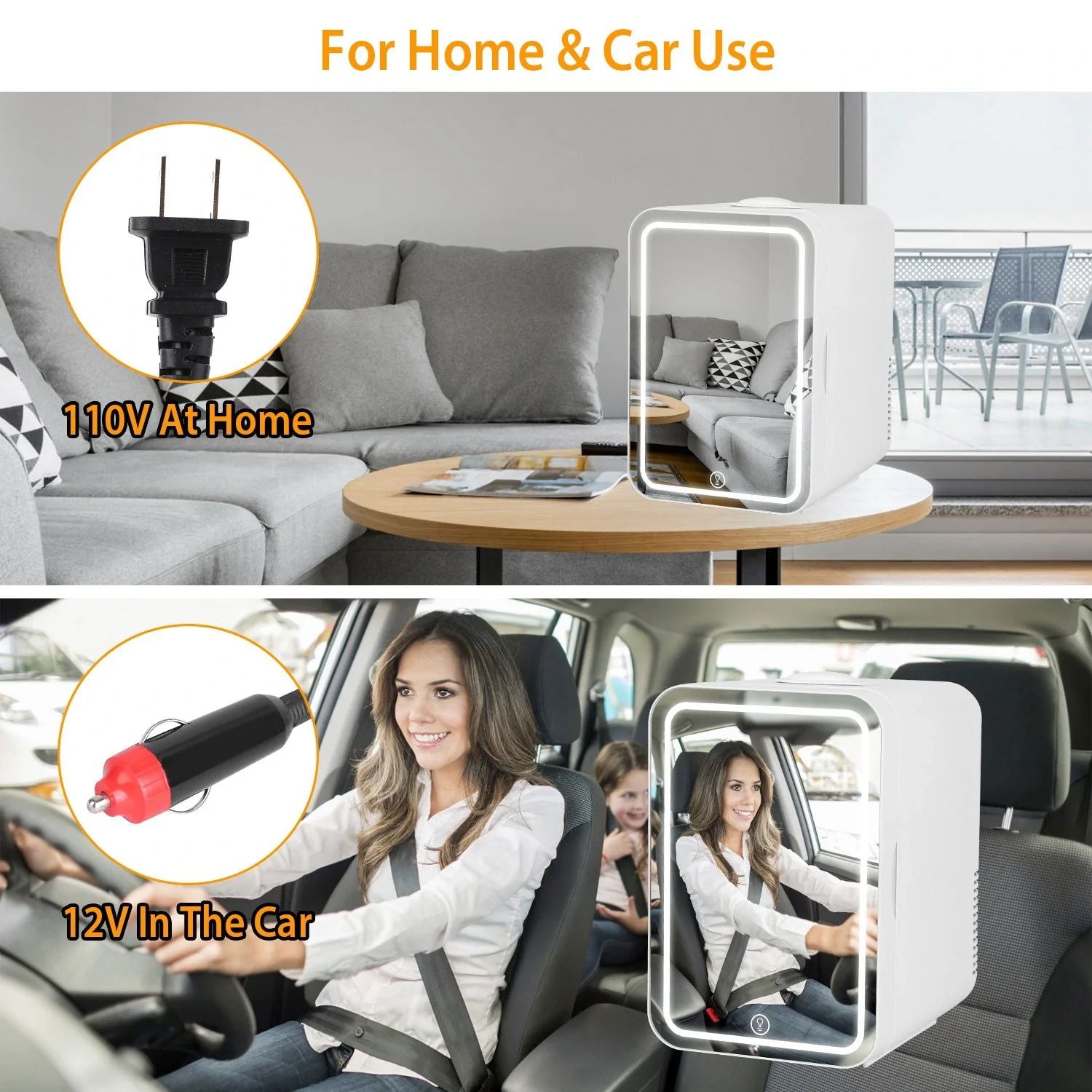 Multifunctional 6L Portable Skincare Fridge with HD Mirror and LED Light