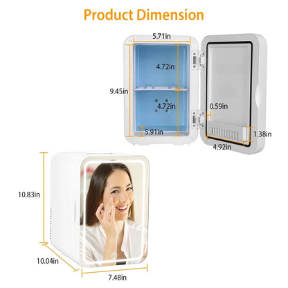 Multifunctional 6L Portable Skincare Fridge with HD Mirror and LED Light