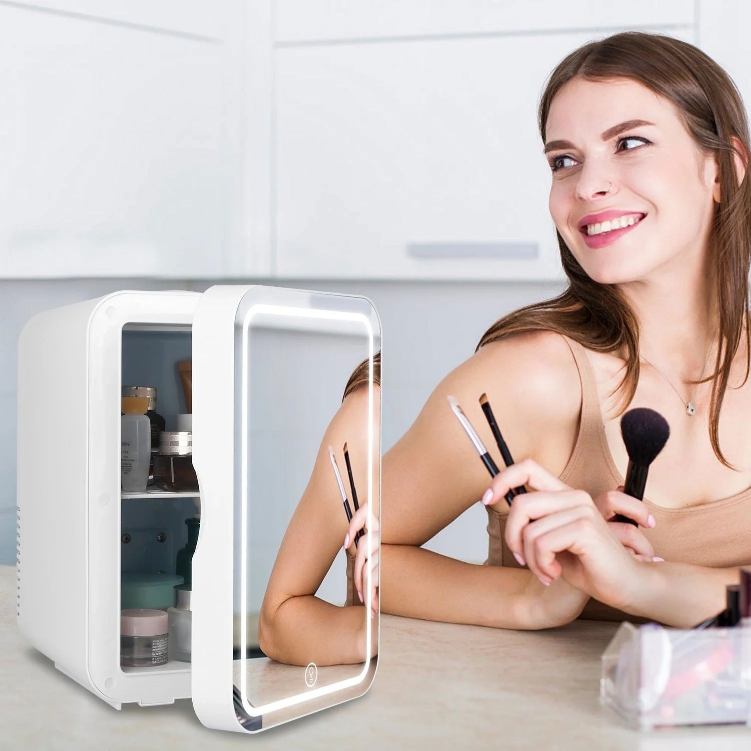 Multifunctional 6L Portable Skincare Fridge with HD Mirror and LED Light