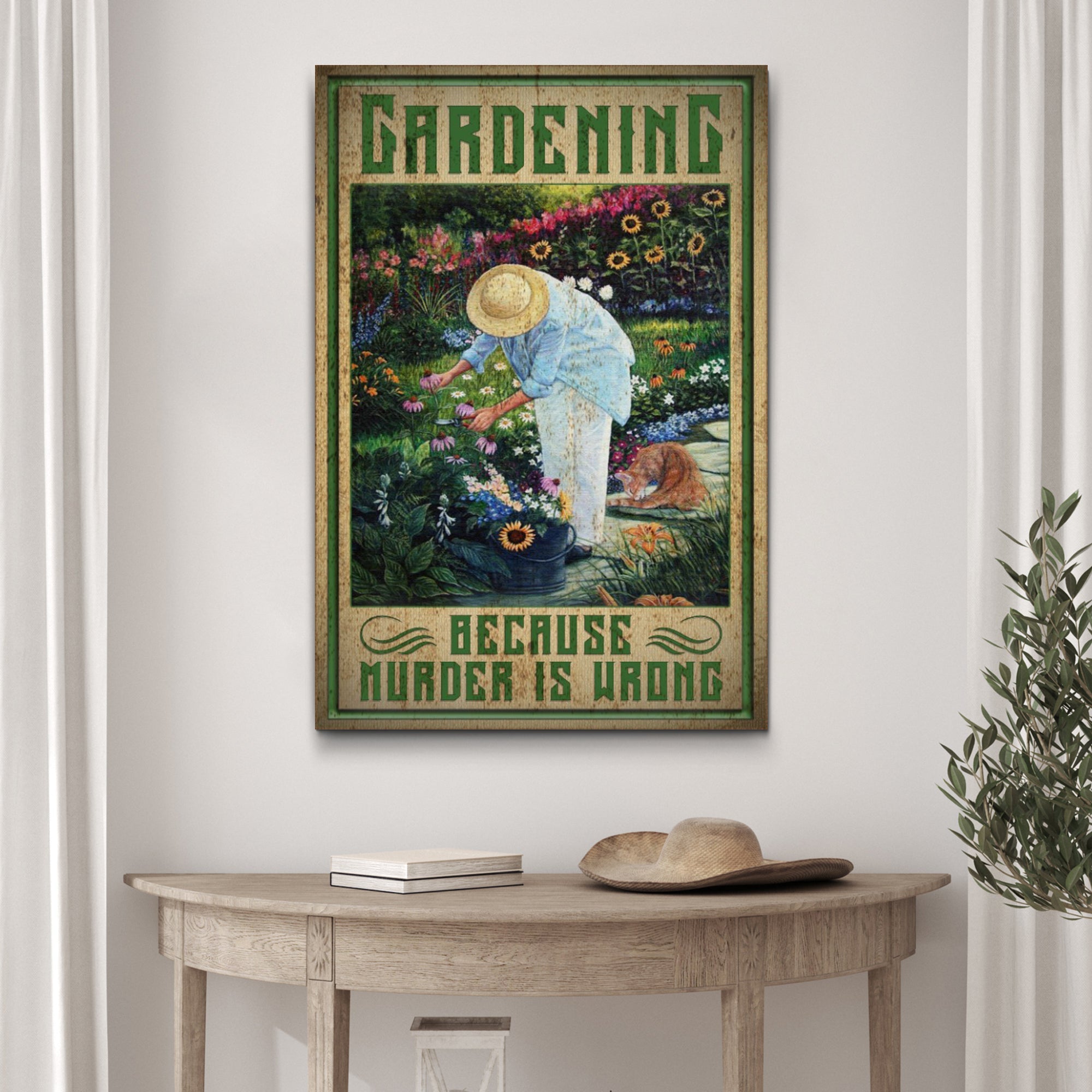 Gardening Because Murder Is Wrong Sign 36x24 inch Extra Large Premium Gallery Wrapped Main image