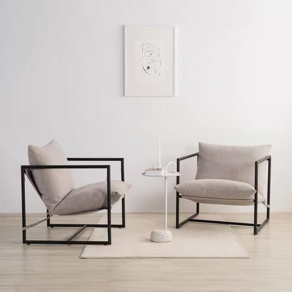 Modern Beige Grey Tan Oatmeal Upholstered Accent Chair with Metal Frame Secondary image
