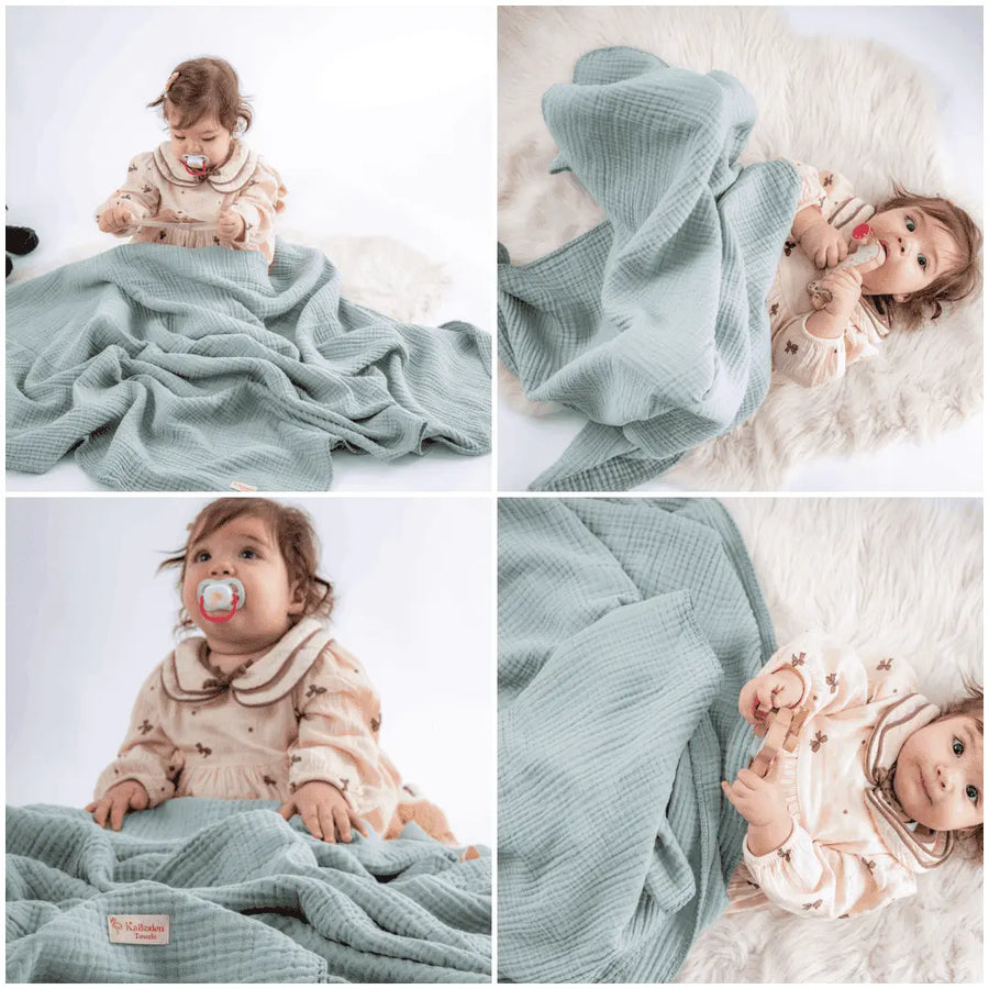 Quilted 4 Layers Muslin Blanket Aqua