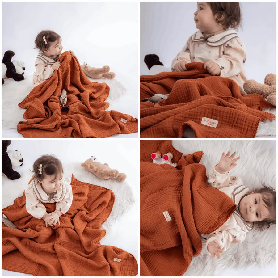 Quilted 4 Layers Muslin Blanket Brown