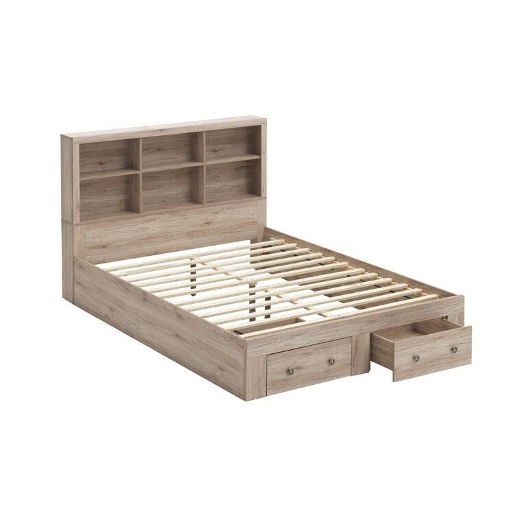 Queen Size Rustic Oak FarmHouse Low Profile 2 Drawer Storage Platform Bed Main image