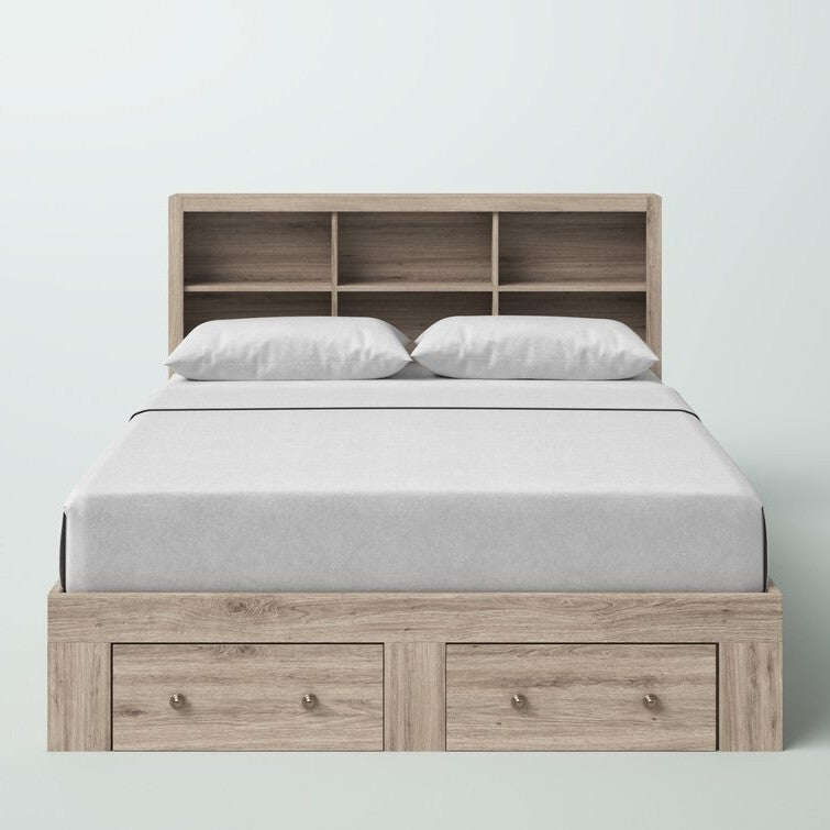 Queen Size Rustic Oak FarmHouse Low Profile 2 Drawer Storage Platform Bed Secondary image