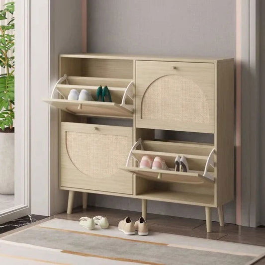Rattan Shoe Storage Cupboard with Modern Design