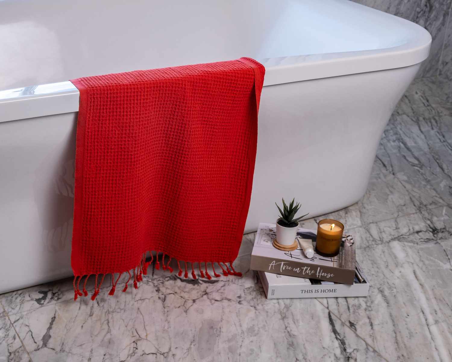 Waffle Turkish Towel Red Hand Towel