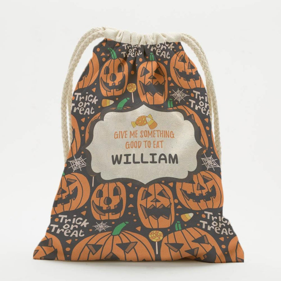 Exclusive - Sale | Bag Of Treats Custom Halloween Kids Drawstring Sack | Personalized Halloween Trick or Treat Bag Style 3