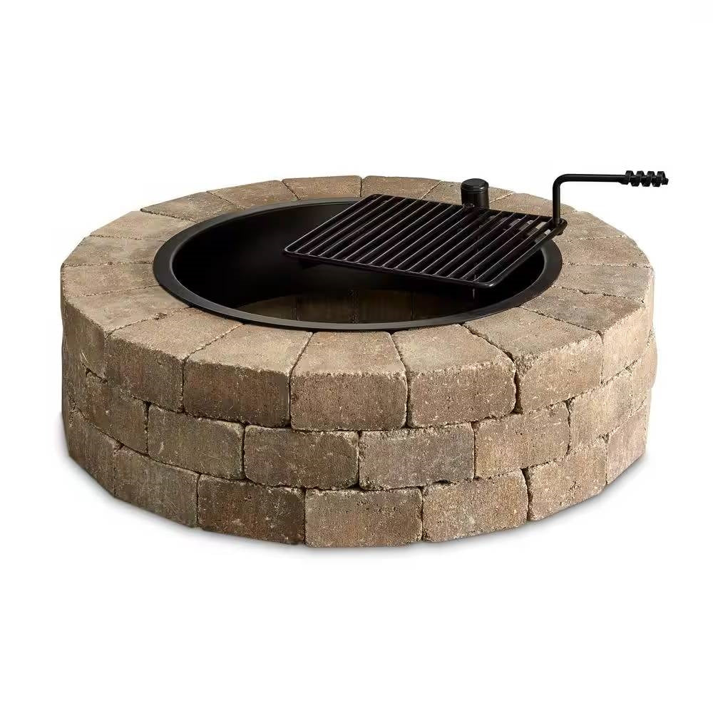 48-in Outdoor Round Concrete Block Stone Fire Pit Kit with Cooking Grill Grate Main image