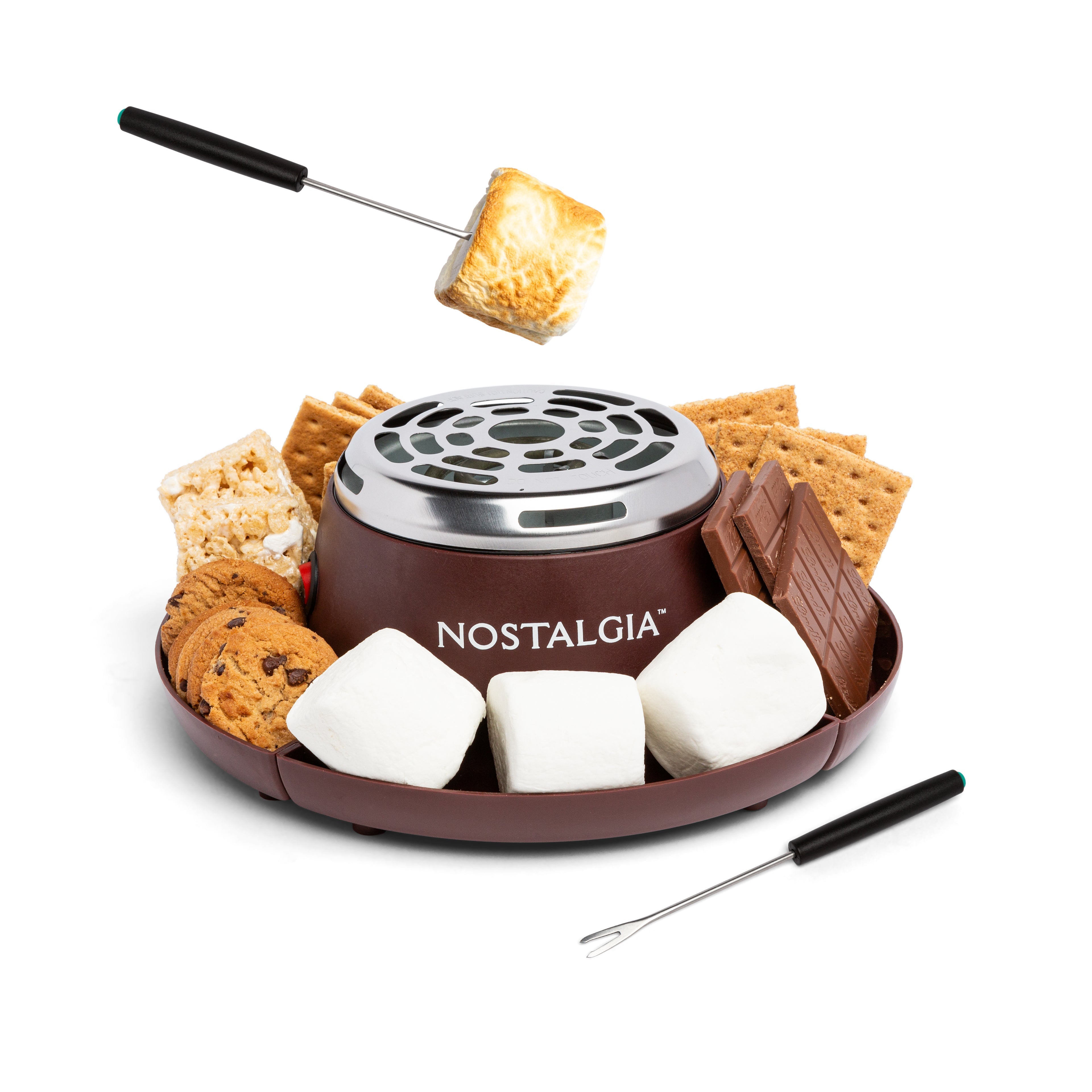 Indoor Electric Stainless Steel S'mores Maker with 4 Compartment Trays for Graham Crackers, Chocolate, Marshmallows and 2 Roasting Forks - Jovial Haven