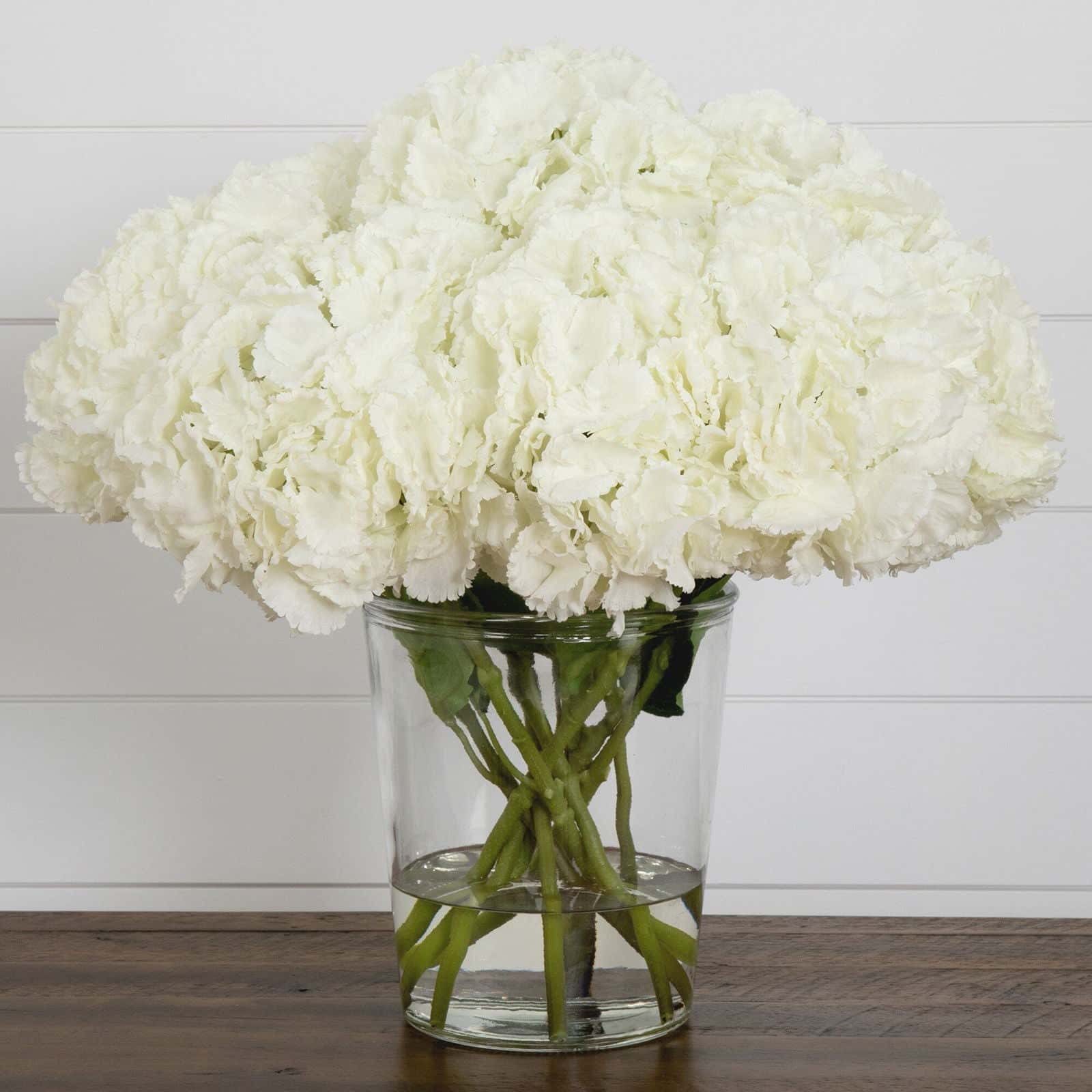 Signature Collection 18” Blooming Hydrangea Artificial Arrangement in Glass Vase White