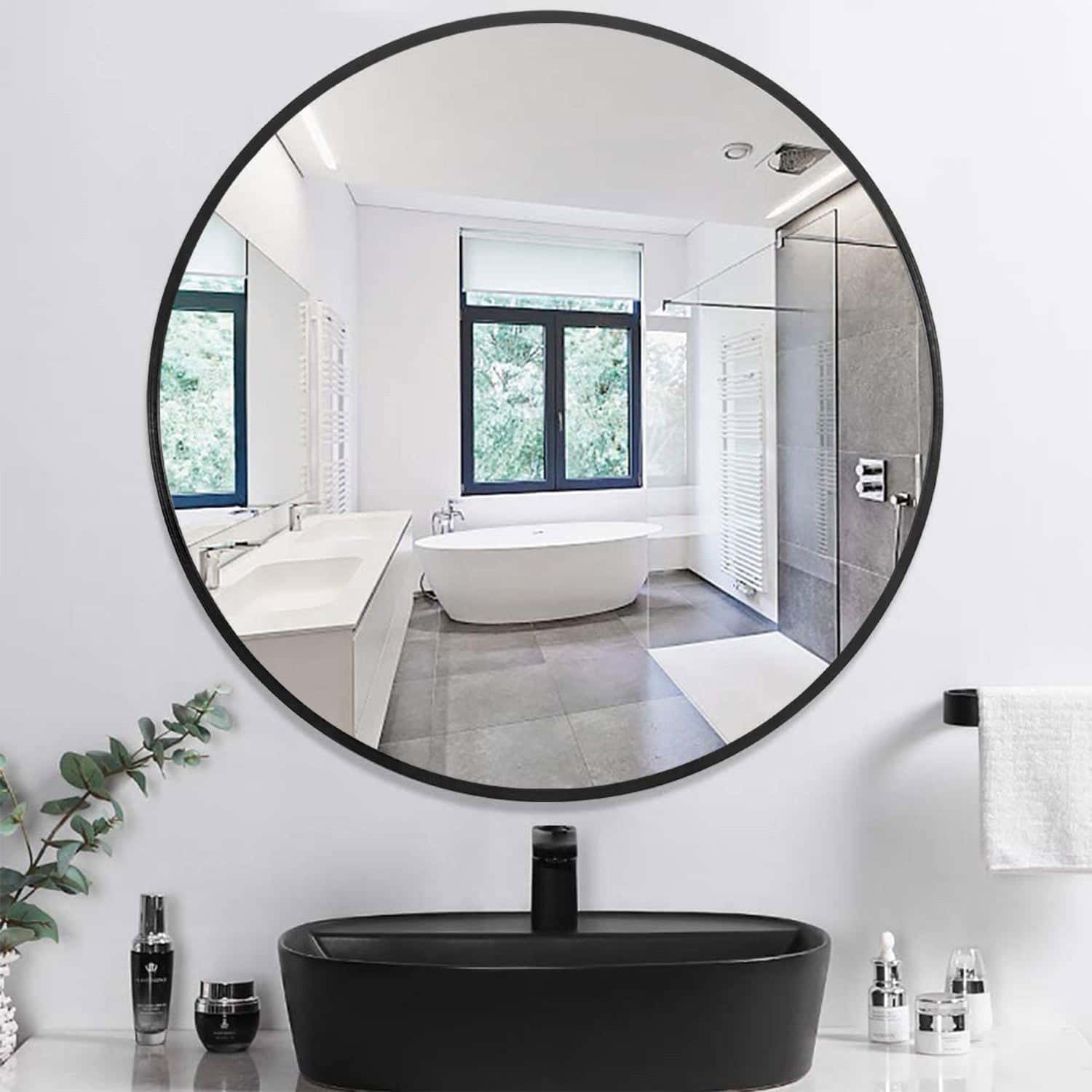 Sleek Minimalist Black Round Wall Mirror with Durable Frame Main image
