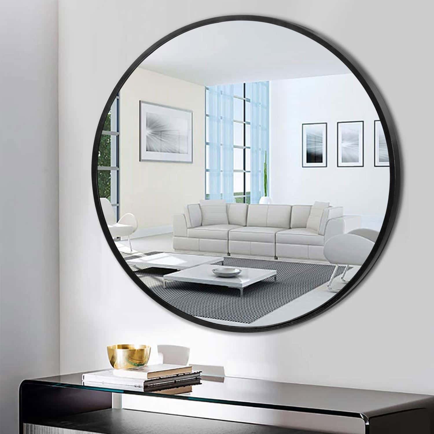 Sleek Minimalist Black Round Wall Mirror with Durable Frame Secondary image