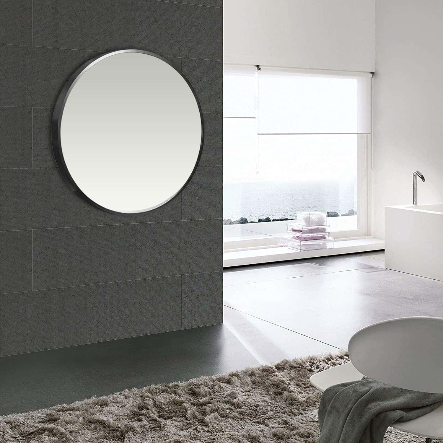 Sleek Minimalist Black Round Wall Mirror with Durable Frame