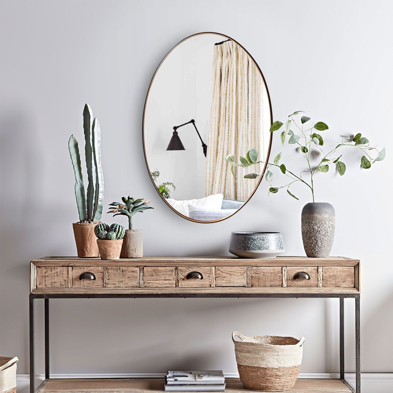 Sophisticated Matte Gold Oval Accent Wall Mirror with Aluminum Frame - Rivour Home