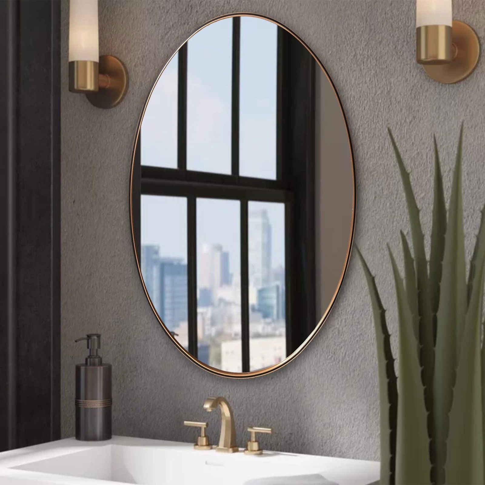 Sophisticated Matte Gold Oval Accent Wall Mirror with Aluminum Frame Secondary image