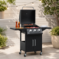 3 Burner Gas Grill Portable BBQ with Wheels in Black