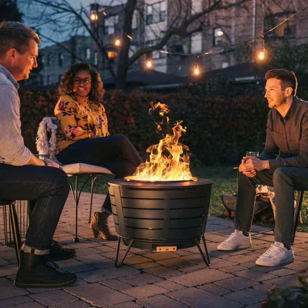 25-inch Outdoor Wood Burning Stainless Steel Smokeless Fire Pit with Cover Secondary image