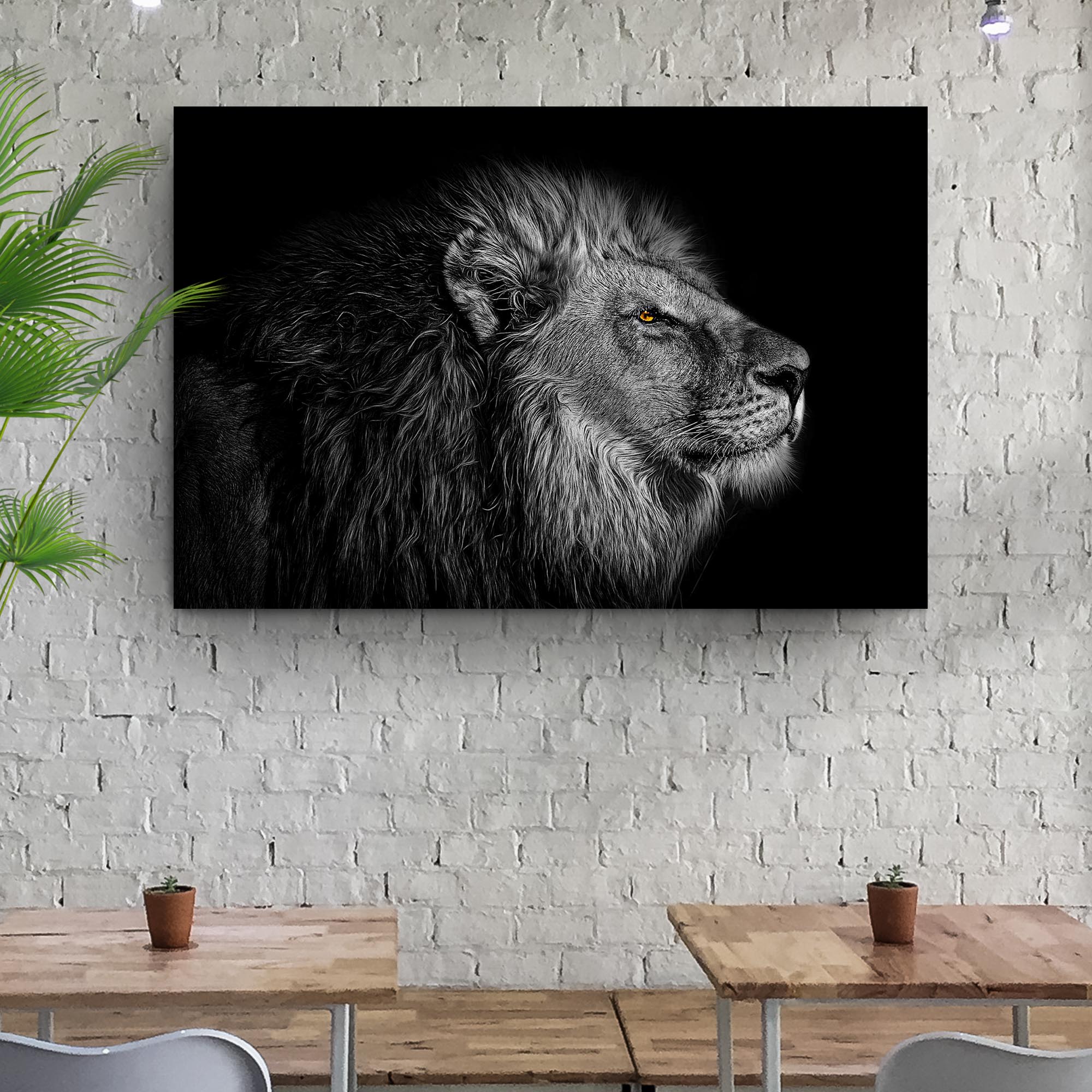 Black And White Lion Head Canvas Wall Art Secondary image